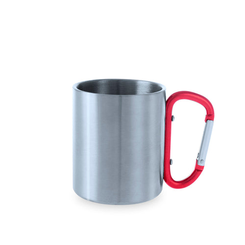 Tasse en acier inox 220ml, avec un corps en finition métallique brillant et une poignée fonctionnelle en forme de mousqueton la rendant facile à transporter - Bastic Personnalise