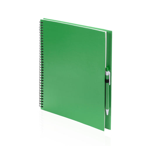 Cahier à spirales avec couverture toucher doux en carton recyclé résistant avec stylo à bille en carton recyclé assorti - Tecnar Personnalise