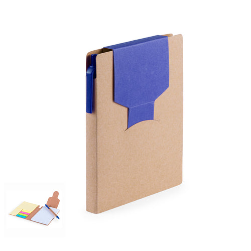 Bloc de notes adhésives avec stylo à bille en carton recyclé assorti - Cravis Personnalise