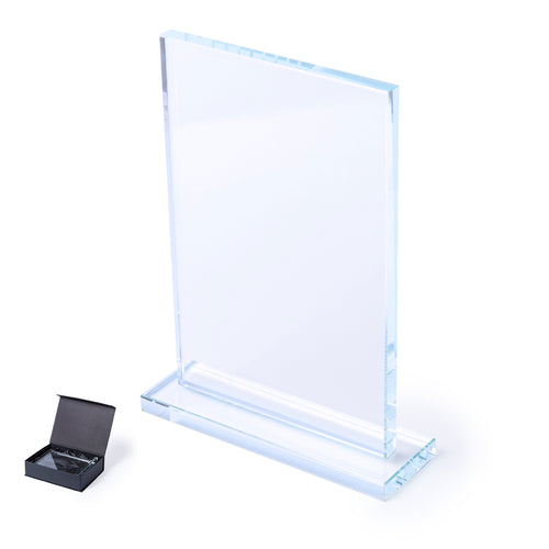 Trophée en verre épais élégant de forme rectangulaire sur une base résistante - Recsum Personnalise