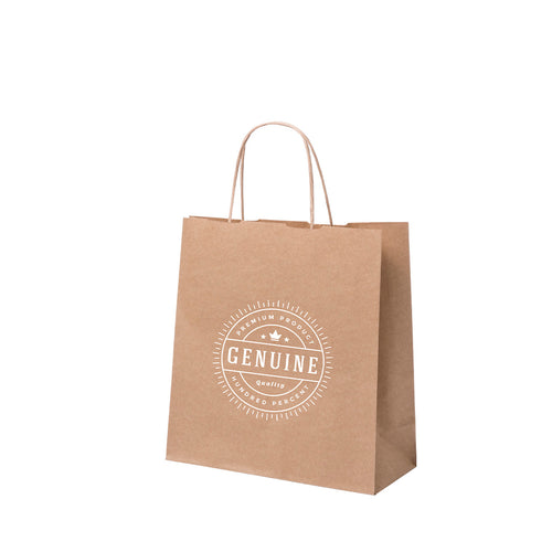 Sac en papier avec finition naturelle de 100 g/m², doté de courtes anses renforcées et de soufflets à la base et sur les côtés - Cention Personnalise