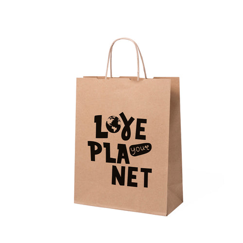 Sac en papier avec finition naturelle de 100 g/m², doté de courtes anses renforcées et de soufflets à la base et sur les côtés - Loiles Personnalise