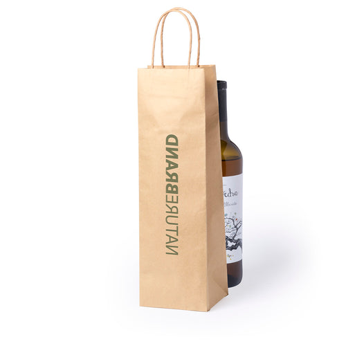 Sac en papier avec finition naturelle de 100 g/m², doté de courtes anses renforcées et de soufflets à la base et sur les côtés - Ragnar Personnalise