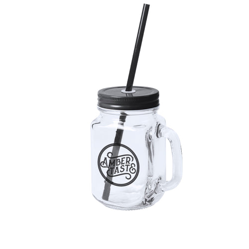 Pot à anses polyvalent en verre d´une capacité de 500 ml avec couvercle et paille - Heisond Personnalise