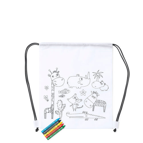 Sac à dos blanc en intissé spécialement conçu pour le coloriage avec des crayons de cire - Wizzy Personnalise