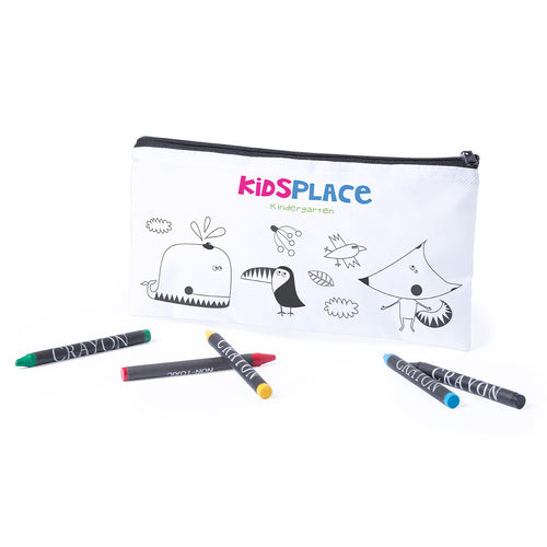 Trousse blanche en intissé spécialement conçue pour le coloriage avec des crayons de cire - Skinga Personnalise