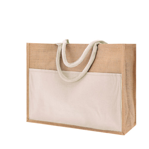 Sac en toile de jute avec poche frontale en coton - Cekon Personnalise