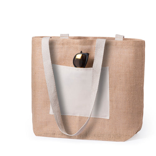 Sac en toile de jute avec poche frontale en coton - Farus Personnalise