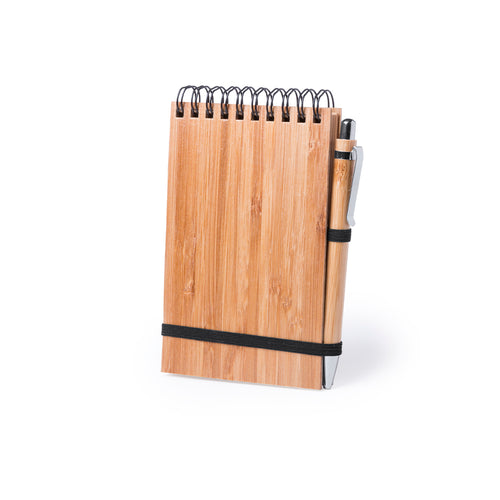 Carnet anneaux, avec couverture rigide en bambou et stylo assortie en bambou - Tumiz Personnalise