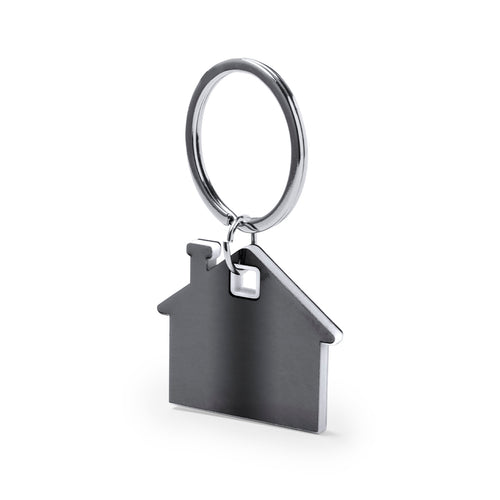 Porte-clés en forme de maison en acier inoxydable de ton gris naturel et détails/intérieur en ABS - Zosin Personnalise