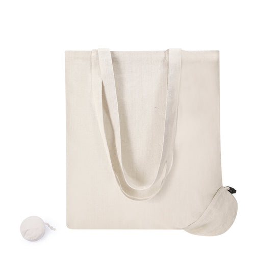 Sac pliable en coton écologique résistant de couleur blanc naturel doté de longues poignées confortables de 2,5x70 cm - Helakel Personnalise