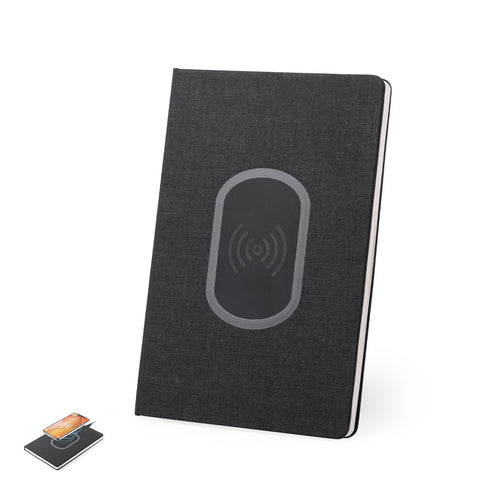 Bloc-notes chargeur en polyester 300D robuste avec chargeur sans fil intégré - Kevant Personnalise