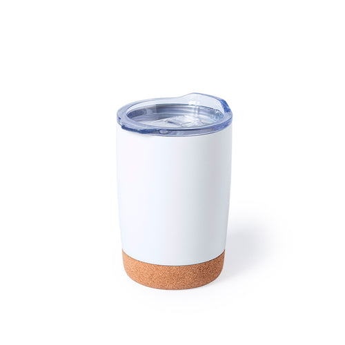 Verre fabriqué en combinaison de base en liège naturel avec corps en acier inox de finition blanche, d'une capacité de 380 ml - Nerux Personnalise