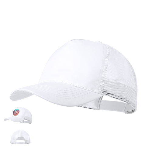 Casquette en polyester à 5 panneaux avec tissu en maille et fermeture réglable - Clipak Personnalise