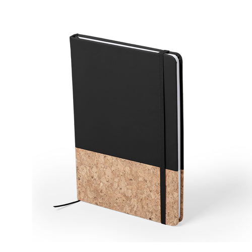 Bloc-notes de gamme nature en combinaison de liège naturel avec des bouchons rigides en éco-cuir - Bluster Personnalise