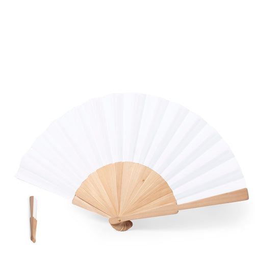 Ventilateur avec des nervures en bois et un tissu en matériau RPET, obtenu à partir de matières plastiques recyclées - Woter Personnalise