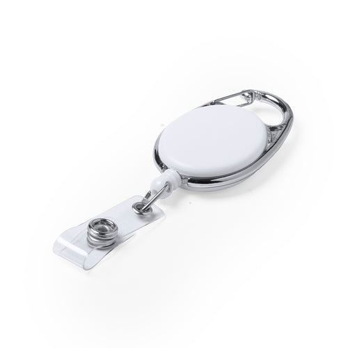 Porte-badge extensible au design sobre, avec un accessoire de fermeture à bouton pour accrocher le badge et avec un mécanisme extensible jusqu'à 75 cm - Napper Personnalise
