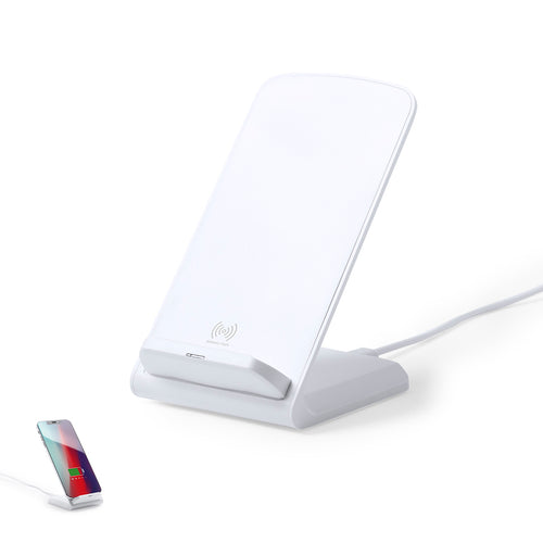 Support téléphone chargeur induction intégré de coloris blanc - Tarmix Personnalise