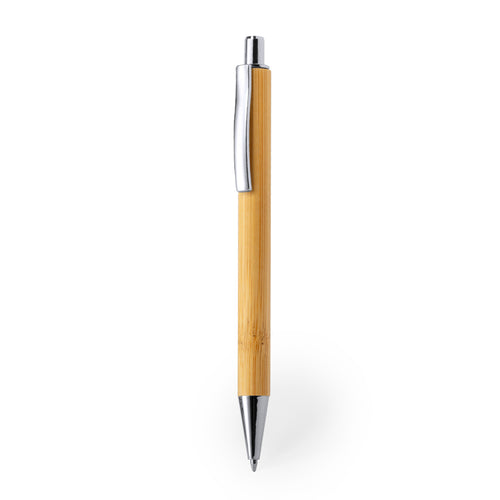 Stylo à bille avec poussoir, gamme éco-friendly, avec corps en bambou, clip en métal et bouton poussoir chromé - Reycan Personnalise