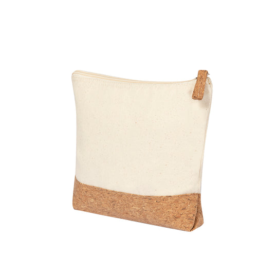 Petite trousse de toilette ou de maquillage, Gamme éco-friendly, bi-matière en liège et en coton brut - Subrum Personnalise