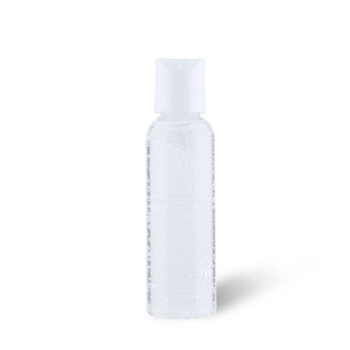 Solution hydroalcoolique pour le nettoyage des mains, flacon de 60 ml, avec un bouchon blanc et flacon transparent - Rokal Personnalise