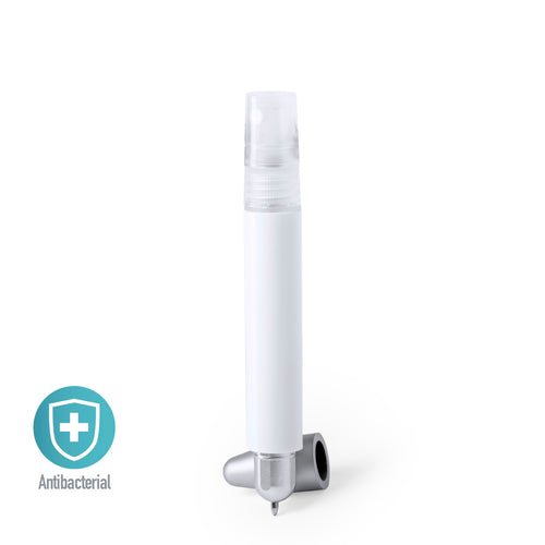 Stylo antibactérien avec pulvérisateur rechargeable intégré et bouchon protecteur avec pointeur gris - Fruk Personnalise