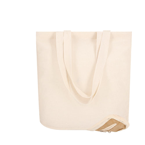 Sac pliant de ligne naturelle en combinaison de matériaux coton de 110 g/m2 et base en jute, avec poche - Dylan Personnalise