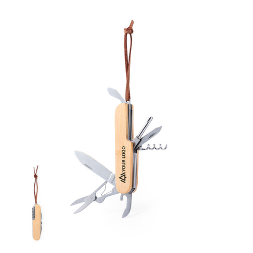 Couteau polyvalent de ligne naturelle, en combinaison des matériaux en bambou et en l’acier inoxydable, avec 9 fonctions - Titan Personnalise