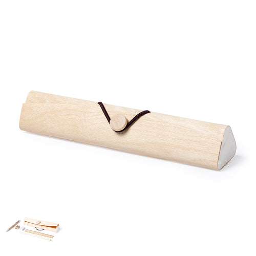 Trousse de papeterie de la ligne nature en bois, avec fermeture par élastique - Palermo Personnalise