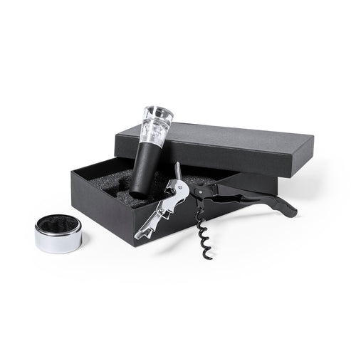 Complet set de vin à la finition noire sobre, présenté dans un étui individuel avec intérieur en mousse découpée et housse de protection blanche - Noarek Personnalise