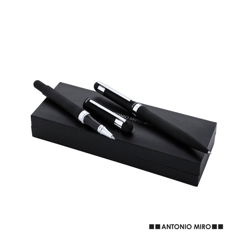 Elégant ensemble Antonio Miro comprenant un stylo à mécanisme pivotant et un roller avec son capuchon original bagué - Nilka Personnalise