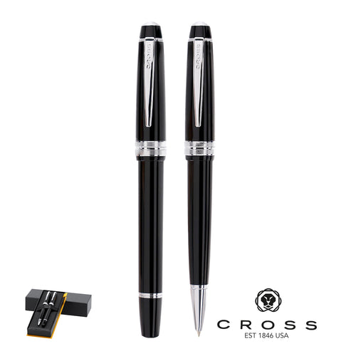 Parure de stylo à bille et de roller Bailey Light Cross, combinant une résine brillante et des finitions métalliques en chrome poli Personnalise