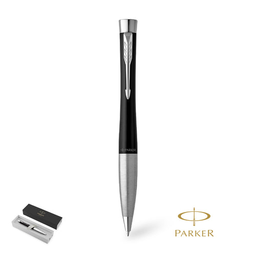 Stylo à bille Parker Urban Twist, en métal, avec garniture chromée, et le clip inimitable avec la forme de pointe de flèche emblématique de la marque Personnalise