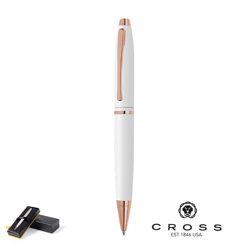Stylo à mécanisme rétractable, design bicolore distinctif en blanc avec des accents élégants en or rose - Calais White Personnalise
