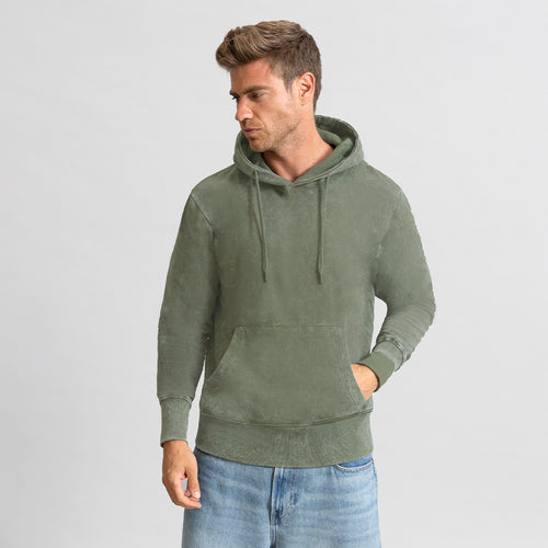 Sweat-shirt unisexe avec capuche et tissu effet jean délavé, ce qui rend chaque pièce unique et irremplaçable - Grea Personnalise