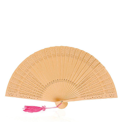 Eventail en bois naturel ajouré avec ruban à pompon - Madera Personnalise