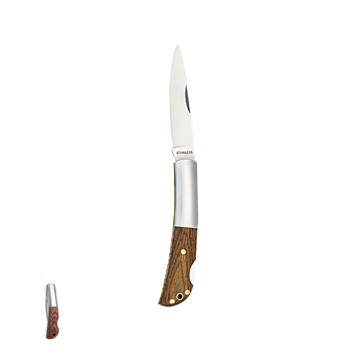 Canif avec lame en acier inoxydable et manche en bois naturel et acier inoxydable - Woon Personnalise