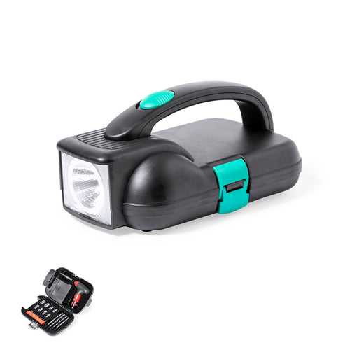 Set à outils composé de 24 accessoires présentés dans une mallette résistante avec lanterne LED intégrée - Vizcaya Personnalise