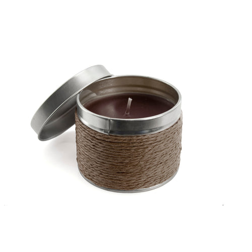 Bougie aromatique avec récipient en métal et corps recouvert de fil - Shiva Personnalise